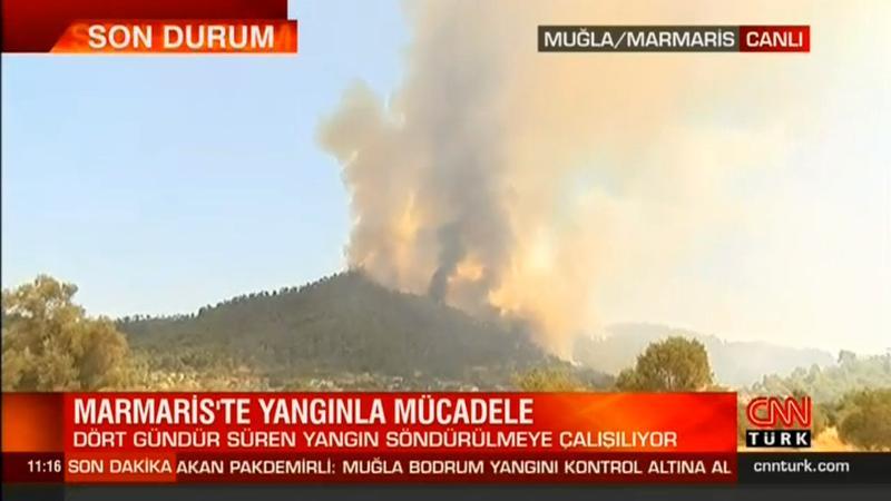 Marmaris'teki yangını söndürme çalışması devam ediyor