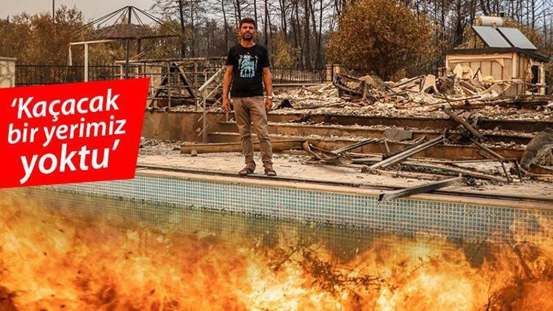 6 kişilik aile havuza girerek yangından kurtuldu