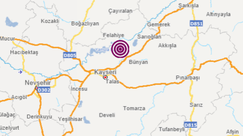 Kayseri'de 4.1 büyüklüğünde deprem