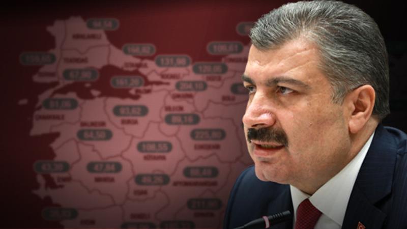Sağlık Bakanı Koca illere göre haftalık koronavirüs vaka haritasını paylaştı