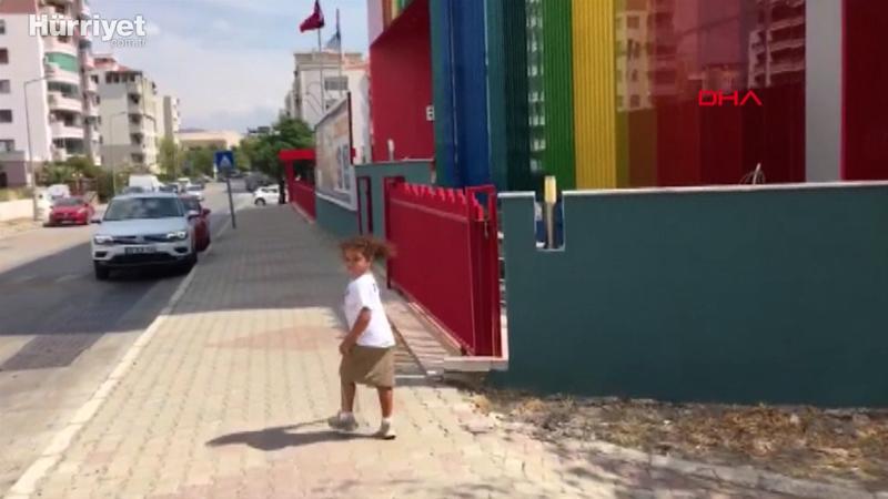 İlkokul heyecanı yaşayan Öykü Arin, açık havada derse katılıyor