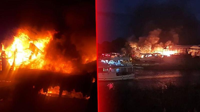Antalya'da gemi yapım atölyesinde çıkan yangında 5 tekne zarar gördü