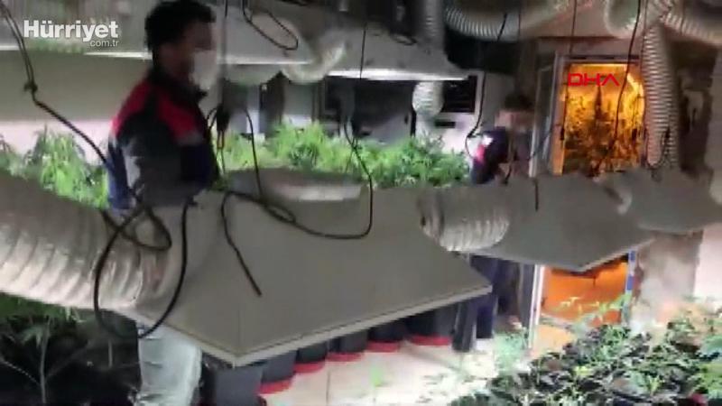 Jandarmanın yüksek teknolojili uyuşturucu serasına baskını kamerada