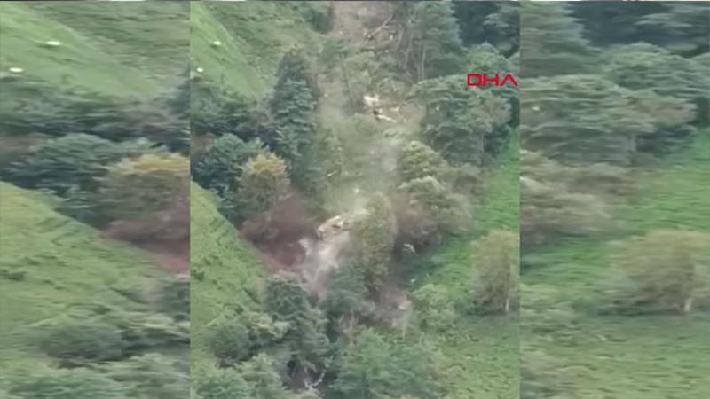 Rize'de heyelan anı kamerada
