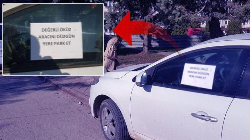 Otomobilini kaldırıma park eden sürücüye not yazıp tepki gösterdi