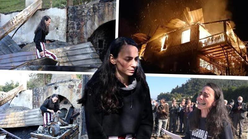 Çevreci ressam Gökçe Erhan, yanan evinde gözyaşlarıyla eşyalarını aradı