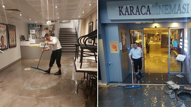 İzmir'de sağanak nedeniyle kentin simgelerinden Karaca Sineması'nı su bastı