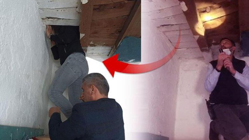 Kayseri'de 16 yıl hapisle aranan hükümlü, evin çatısındaki özel bölmede yakalandı
