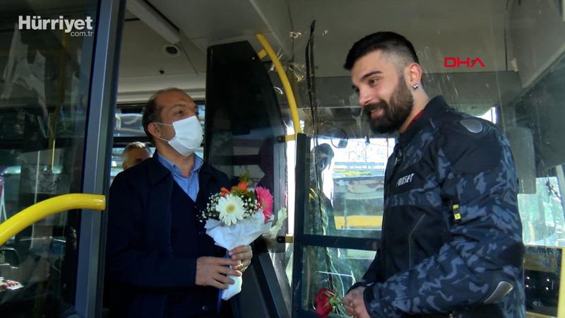 Motosiklet sürücülerinden köprüde lodos çiçeği