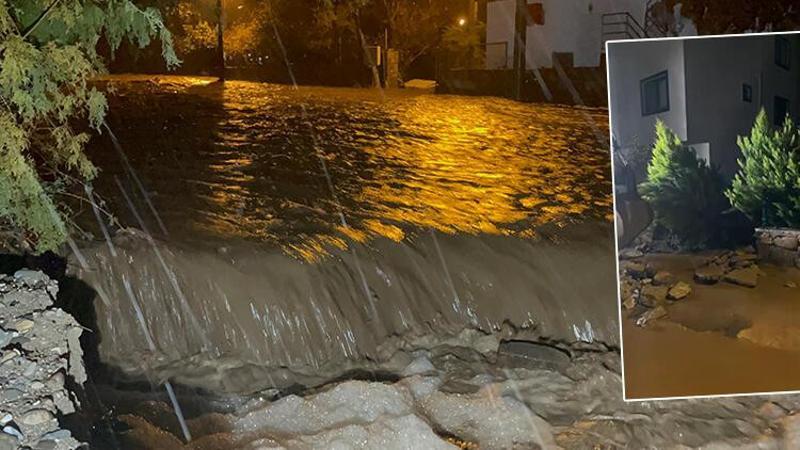 Bodrum'da sağanak yağış nedeniyle dereler taştı, evleri su bastı