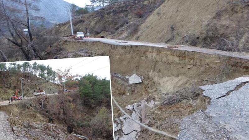 Manavgat’ta aşırı yağış heyelana neden oldu, karayolu çöktü! Yol 1 hafta kapalı kalacak