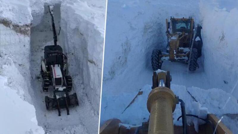 Bahçesaray'da kar kalınlığı iş makinelerinin boyunu aştı