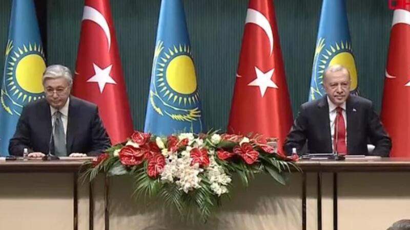 Cumhurbaşkanı Erdoğan, Kazakistan Cumhurbaşkanı Kasım Cömert Tokayev ile basın toplantısına katıldı