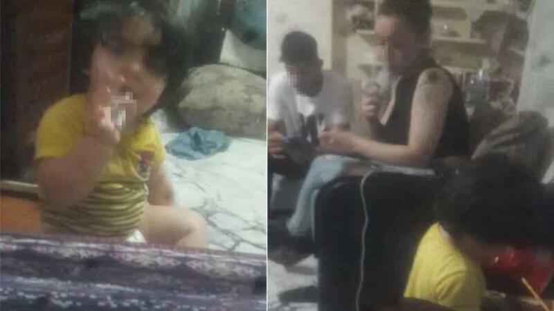 Skandal görüntü! 2 yaşındaki çocuğuna sigara içirdi