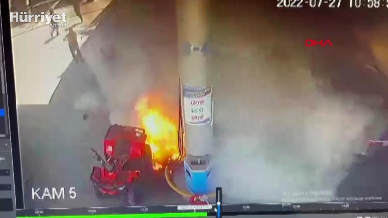 Yakıt alırken ateşlediği çakmak ATV'yi alev topuna çevirdi; o anlar kamerada