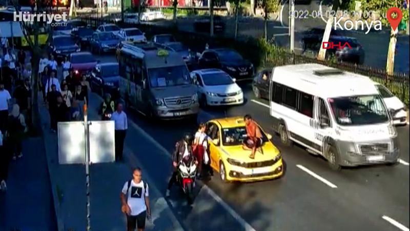 Tartışma sonrası taksi üstünde yolculuk