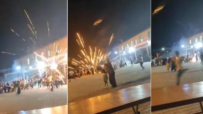 Havai fişekler, düğüne gelenlerin üzerinde patladı! O anlar kamerada